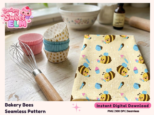 Bakery Bees Seamless Pattern | Kawaii Baking Design