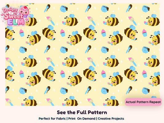 Bakery Bees Seamless Pattern | Kawaii Baking Design